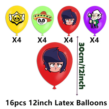 Battle Balloons Happy Birthday Banner Fight Game Party Decoration Brawled Background Cake Topper Disposable Tableware Keychai