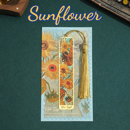 Vintage Oil Painting Metal Bookmarks - Hollow Hot Stamping Long Tassel Elegant Bookmarks - Stationery Gifts for Book Clubs, B