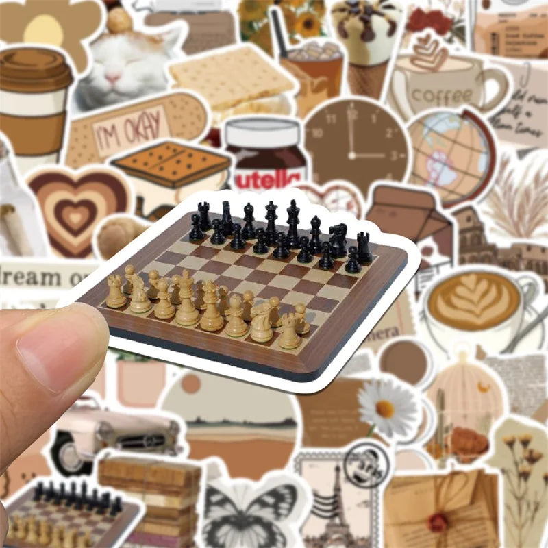 10/30/60PCS Vintage Brown Sticker Aesthetic PVC Laptop Sketchbook Stationery Decoraction Scrapbooking School Supplies