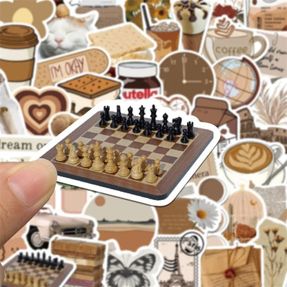 10/30/60PCS Vintage Brown Sticker Aesthetic PVC Laptop Sketchbook Stationery Decoraction Scrapbooking School Supplies