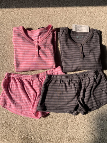 Pink Striped Long Sleeve T-shirt Shorts Set Woman Buttons Slim Tees+Elastic Straight Short Pant Cotton Home Pajama 2 Piece Se