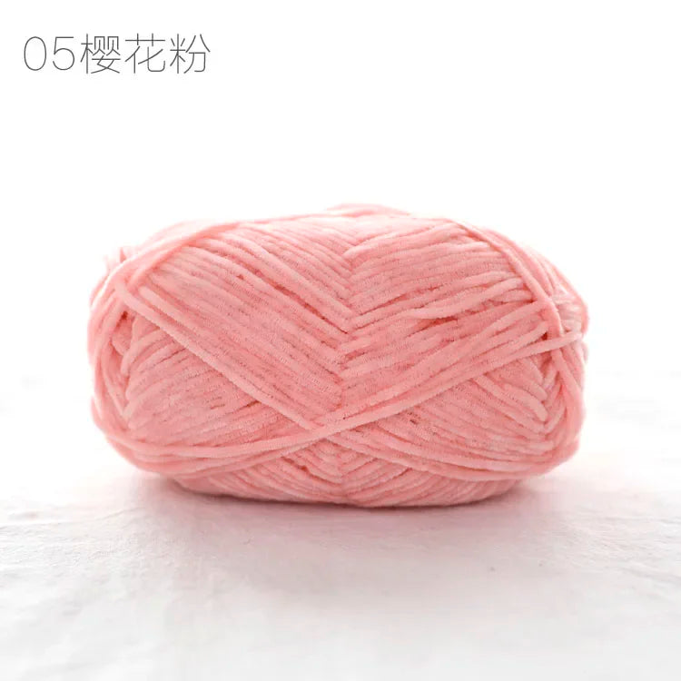 Pear Lustre Chenille Yarn 148Meters/Skein 2mm Thin Pleuche Wool Rope for Hand Crochet Dolls Shoes Materials - 05 Cherry bloss