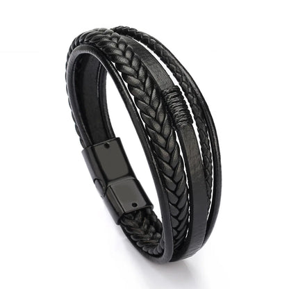 Trendy Leather Bracelets For Men Stainless Steel Bracelet 21CM Multilayer Braided Rope Bracelets for Male Jewelry Gifts - 5