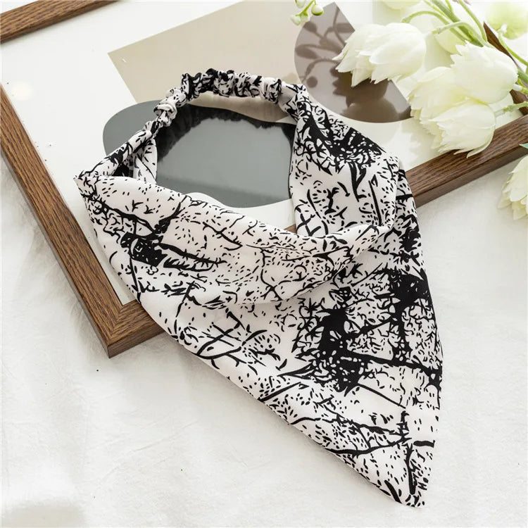 2022 Summer Vintage Print Flower Beach Bandana Hair Scarf Fashion Elastic Rubber Headbands for Women Girl Hair Accessories - 