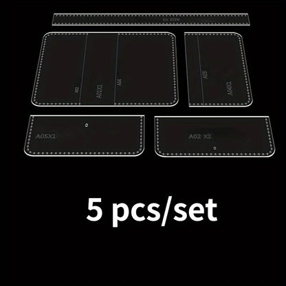 5Pcs/Set Transparent Acrylic Wallet & Card Bag Template DIY Leather Craft Making Tool Stencil - Clear