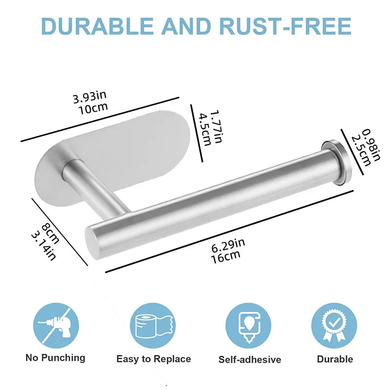 Adhesive Toilet Paper Holder Stainless Steel Tissue Hanger Waterproof Toilet Paper Stand Bathroom Accessories Paper Towels Ho