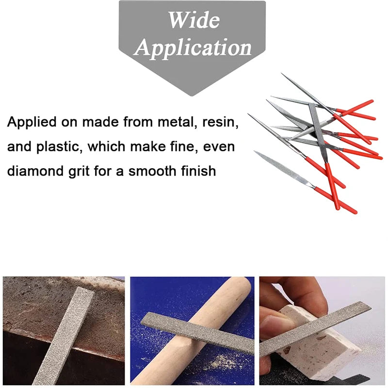 10Pcs Diamond Needle File Set 3x140mm Mini Needle File Kit For Stone Glass Metal Carving Craft Hand Tools Needle File Set