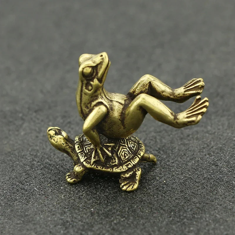 Antique Play Brass Tortoise Frog Miniature Statue Decoration Desk Decoration Home Decoration Bronze Sculpture - Brass (Style 