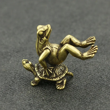 Antique Play Brass Tortoise Frog Miniature Statue Decoration Desk Decoration Home Decoration Bronze Sculpture - Brass (Style 