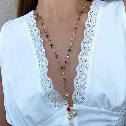 LATS New Luxury Colourful Long Tassel Necklace for Women Shiny Rhinestone Crystal Zircon Choker Bohemian Statement Jewelry Gi