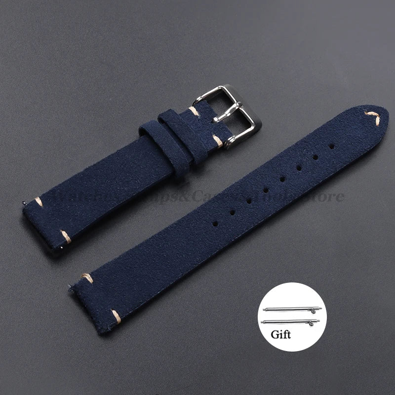 Vintage Genuine Suede Leather Watchband 14mm 16mm 18mm 20mm 22mm for Omega for Seiko Handmade Bracelet Quick Release Watch St
