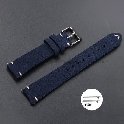 Vintage Genuine Suede Leather Watchband 14mm 16mm 18mm 20mm 22mm for Omega for Seiko Handmade Bracelet Quick Release Watch St