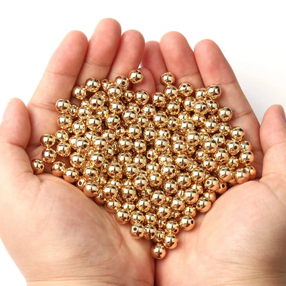 3/4/6/8/10/12mm Round Spacer Beads CCB Gold Silver Color Smooth Loose Ball Beads for Bracelet DIY Jewelry Making Accessories