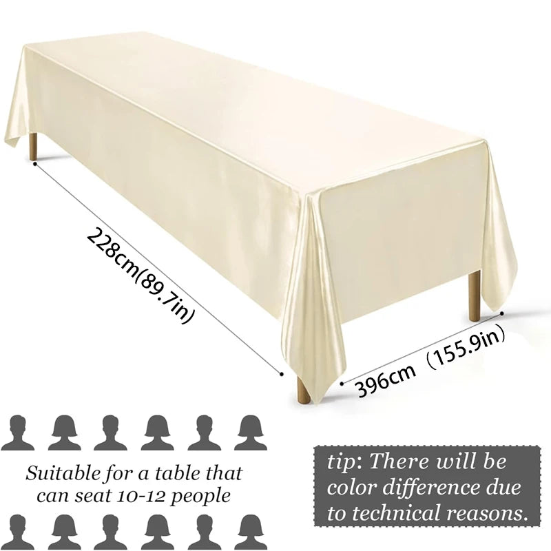 Rectangle Wedding Satin Large Tablecloth Bright Smooth Silk Table Cover Anniversary Dining Party High-End Table Decor