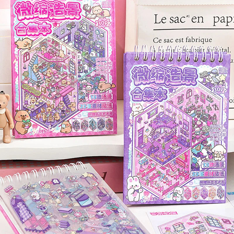 Mr. Paper 30Pcs 3d three-dimensional stacking miniature scene stickers scenery sticker book Students' puzzle handmade diy str