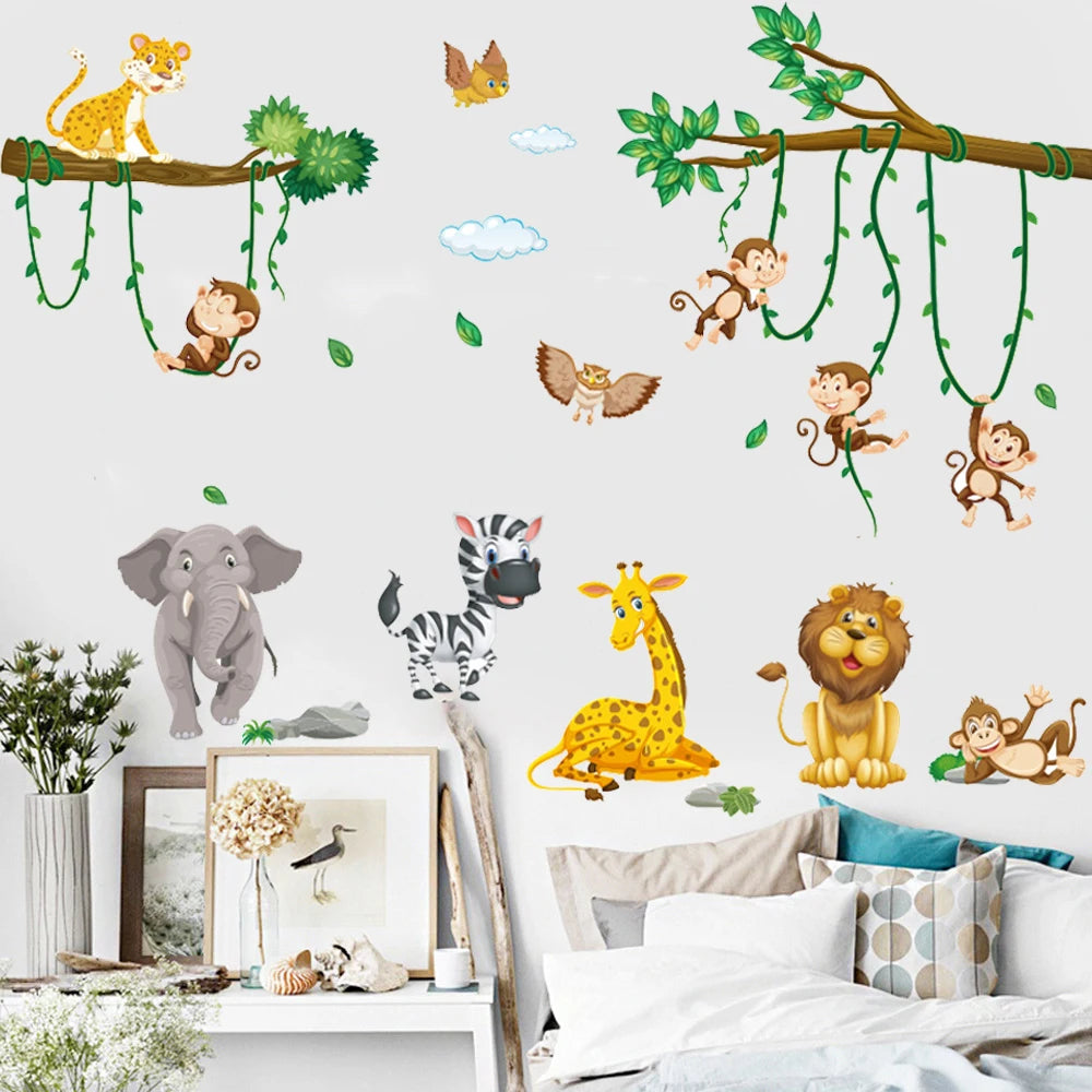 Cute Forest Animals Wall Stickers for Kids Rooms Children Boys Girls Baby Room Decoration Nursery Wallpaper Vinyl Elephant Li