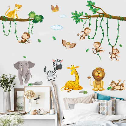 Cute Forest Animals Wall Stickers for Kids Rooms Children Boys Girls Baby Room Decoration Nursery Wallpaper Vinyl Elephant Li