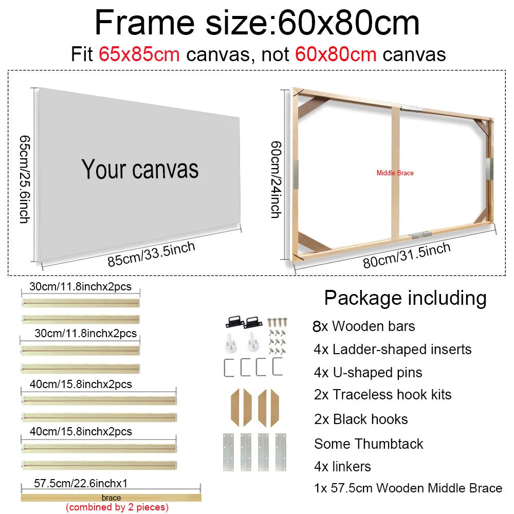 Various Sizes Canvas Frame Wooden Frames Natural Wooden Photo Oil Painting Canvas Diamond Painting Frames Canvas Wood Wall Fr
