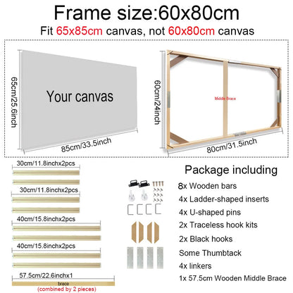 Various Sizes Canvas Frame Wooden Frames Natural Wooden Photo Oil Painting Canvas Diamond Painting Frames Canvas Wood Wall Fr