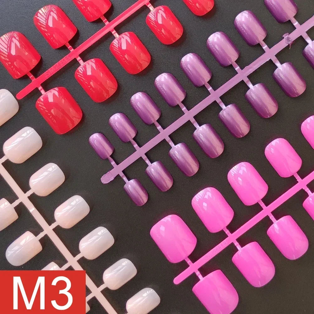 4 Sets/lot Mixed Colors False Nail Tips Short Full Cover Square Fake Nails Comfortable Multicolor Press On Nails Nail DIY - M