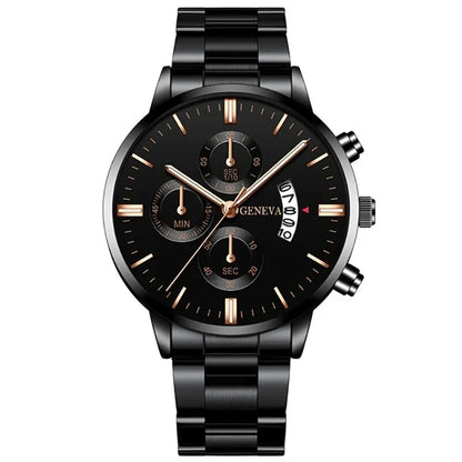 Fashion Men Stainless Steel Watch Luxury Calendar Quartz Wrist Watch Mens Business Watches for Man Clock Montre Homme - Rose