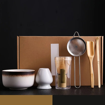 6PCS/Set Japanese-style Matcha Bowl , Spoon, Tea Whisk, Sieve Mesh, Perfect Gift For Ceremony, Traditional Decoration - Kiln 