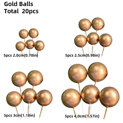 20 Pcs Ball Cake Topper Decorations Mini Balloons Cake Topper Sticks Gold Balls Cake Picks Cake Topper Balls Cake Decorations