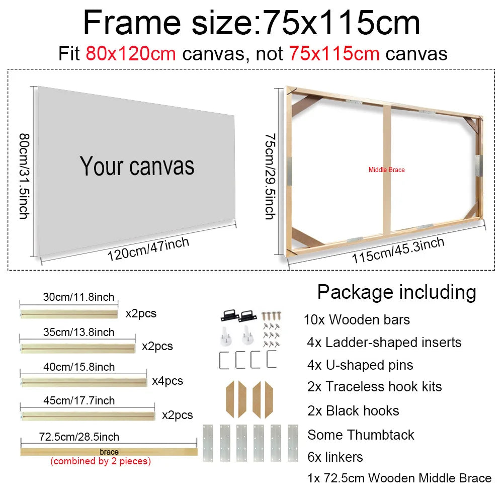 Various Sizes Canvas Frame Wooden Frames Natural Wooden Photo Oil Painting Canvas Diamond Painting Frames Canvas Wood Wall Fr