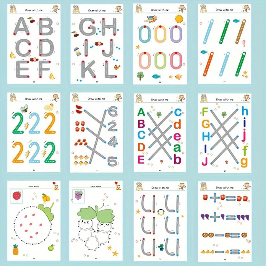 34-Page Reusable Magic Tracing Workbook, Educational Drawing and Pen Control Training, Includes Pen and Eraser, Essential for