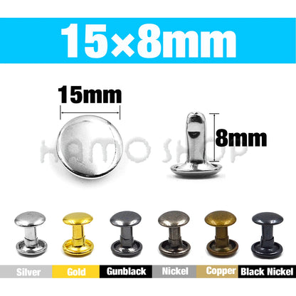 100Sets 5-15mm Metal Double Cap Rivets Stud Round Nail Rivet For Leathercraft Accessories Repair Shoes Bag Belt Clothing Garm