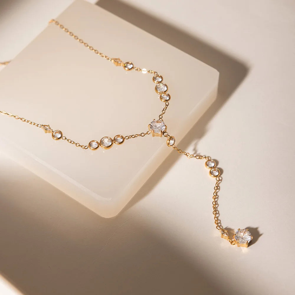 Ars Stainless Steel Y Necklace Dainty Lariat Drop Chain Necklaces Women's 18k Gold Plated Chain Necklace Multi Zirocn Necklac