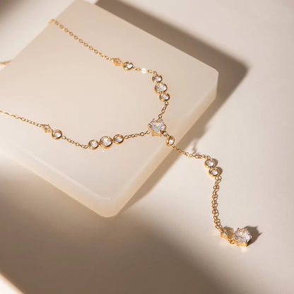 Ars Stainless Steel Y Necklace Dainty Lariat Drop Chain Necklaces Women's 18k Gold Plated Chain Necklace Multi Zirocn Necklac