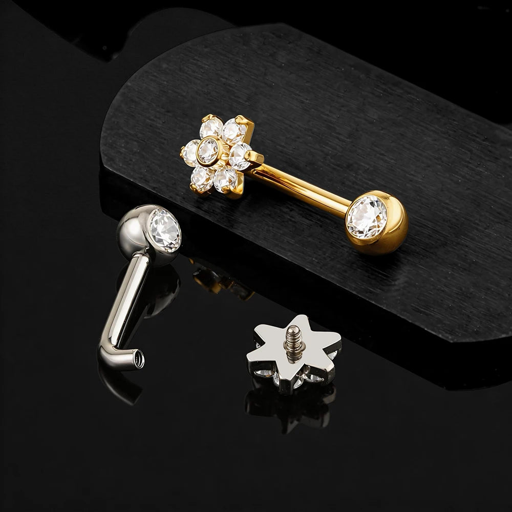 Right Grand ASTM F136 Titanium CZ Flower VCH Piercing 14G L-Bend Barbell Christina Piercing Jewelry