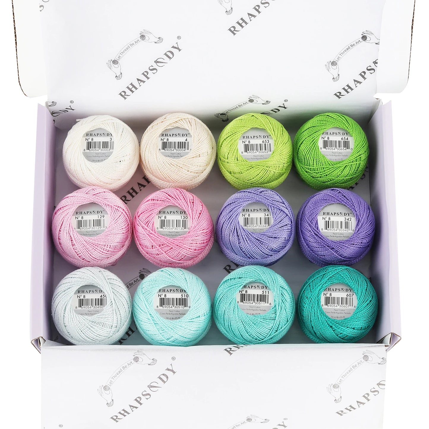 Rhapsody Size #8 Pearl Cotton Crochet Thread Embroidery Craft Needle Cross Stitch Egyptian Cotton Mercerized 12 Balls Set - S