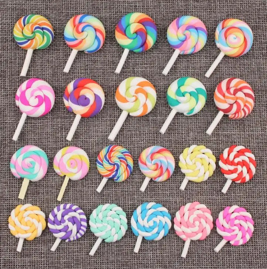 10pcs /lot Beauty Kawaii Rainbow lollipop Candy Polymer Clay Cabochons Flatback For DIY Phone Decoration
