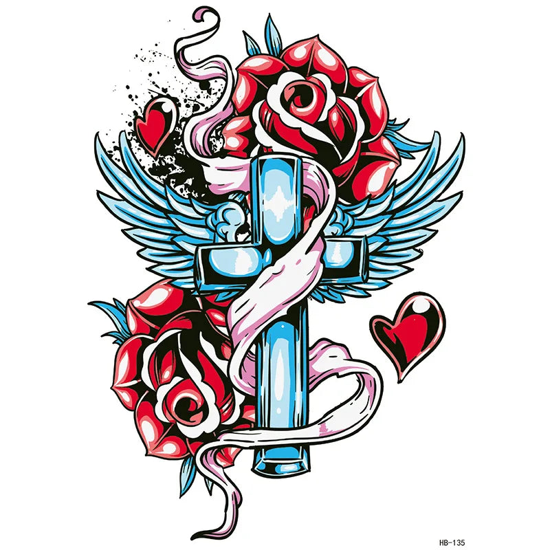Waterproof Temporary Tattoo Sticker Flowers Big Pray Hands Cross Honely Lovely Letters Neck Flash Tatto Fake Tatoo for Women 