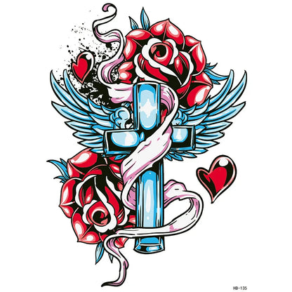 Waterproof Temporary Tattoo Sticker Flowers Big Pray Hands Cross Honely Lovely Letters Neck Flash Tatto Fake Tatoo for Women 