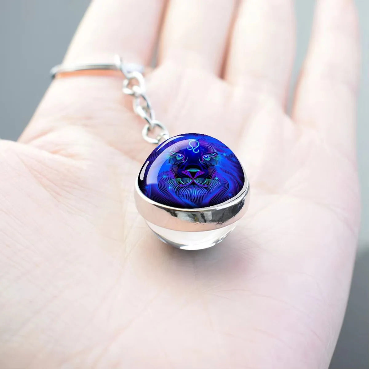 12 Constellation Key Chain Luminous Double Sided Glass Ball Pendant 12 Zodiac Key Chain Fashion Birthday Gift for Men and Wom