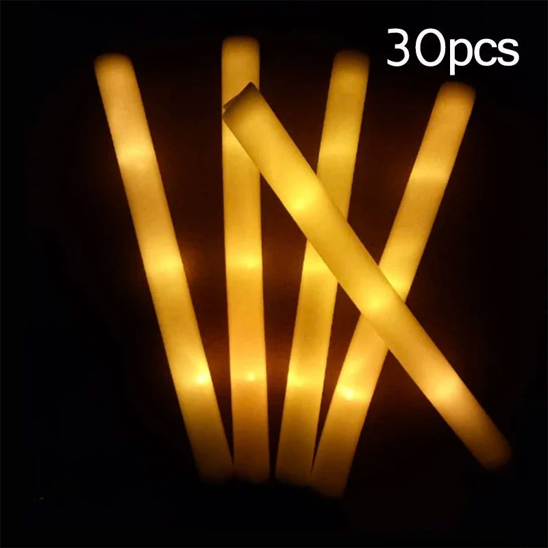 15/30Pcs LED Glow Sticks Bulk Colorful RGB Glow Foam Stick Cheer Tube Dark Light for Xmas Birthday Wedding Party Supplies - 3