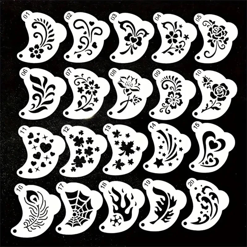 20 Reusable Face Painting Templates, Thickened PET Plastic Material, Can Be Washed and Reused Repeatedly; Styles Include a Va