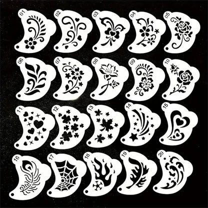 20 Reusable Face Painting Templates, Thickened PET Plastic Material, Can Be Washed and Reused Repeatedly; Styles Include a Va