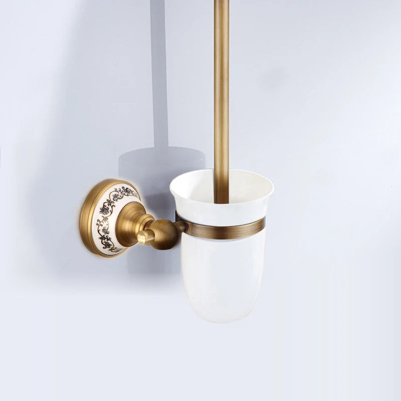 Antique Brushed Solid Brass Bathroom Accessories Sets European Porcelain Bathroom Hardware Sets Ceramic Retro Bathroom Produc