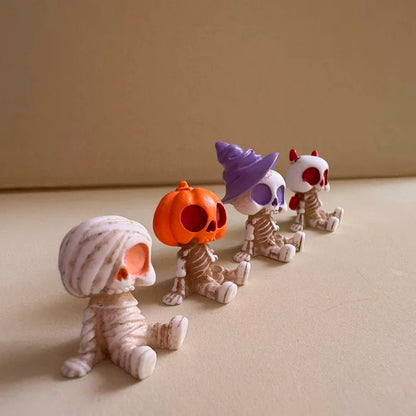 4Pcs Halloween Mini Figurines Set, Spooky Resin Decor with Pumpkins Ghosts Skulls for Party Home Garden Decoration