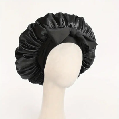 Satin Bonnet Silk Bonnet Adjustable Bonne For Sleeping Hair Bonnet With Tie Band Bonnets For Women Men - BLACK