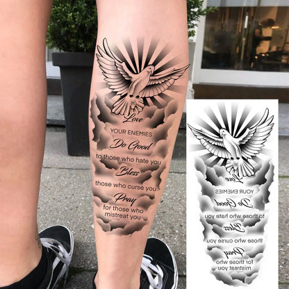 1 Sheet Bless Belief Faith Engraved Temporary Tattoos Family Love Tatoos Waterproof Realistic Fake Tattoo Stickers Long Lasti