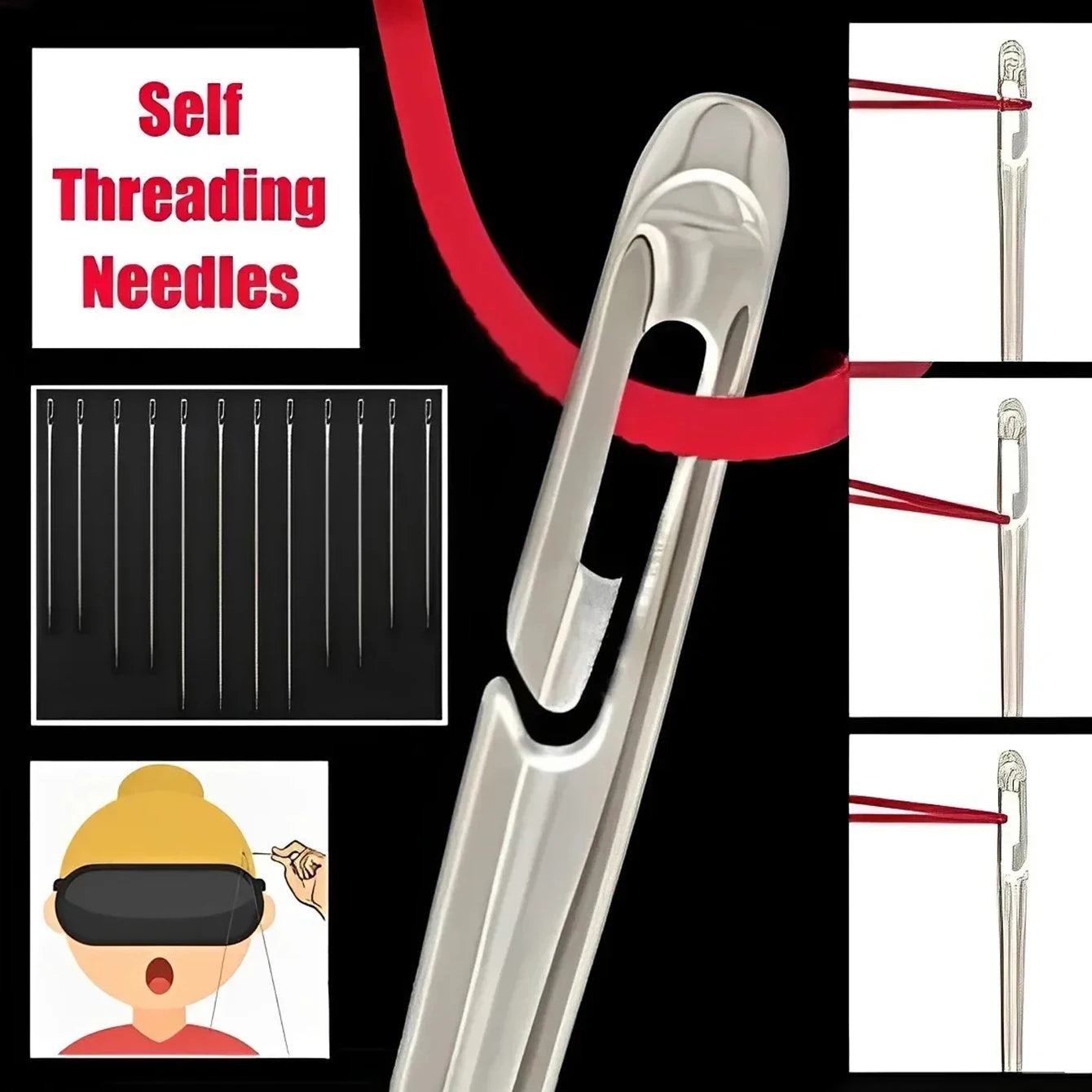 Side Hole Blind Sewing Needles Stainless Steel Elderly Needles Hand Sewing Stitching Pin DIY Home Self Threading Needle with 