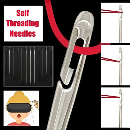 Side Hole Blind Sewing Needles Stainless Steel Elderly Needles Hand Sewing Stitching Pin DIY Home Self Threading Needle with 