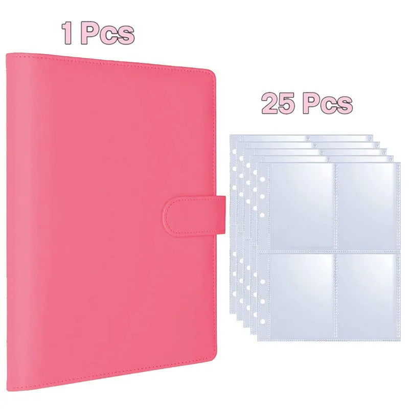 Kpop Photocard Binder with 25 pages 4-Pocket Card Collector Album with 200 Card Slots PU Leather Cover Organizing Cards - ros