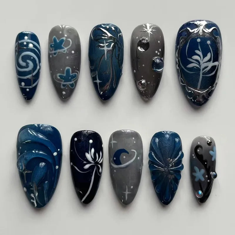 24pcs Long Almond Press on Nails Anime Pattern Full Cover Nail Tips Ornament for Girls Colorful False Nails Wearable Fake Nai