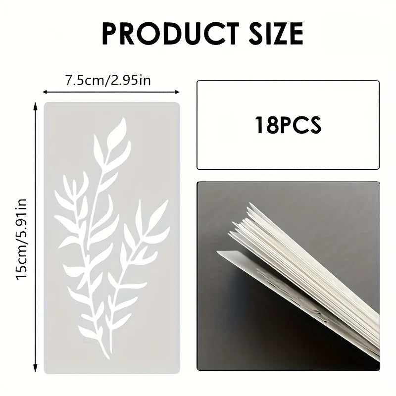 18Pcs/set DIY Flower Painting Stencils, Reusable Plastic Templates for Wood, Fabric, Paper Spray Paint & Graffiti Craft Suppl